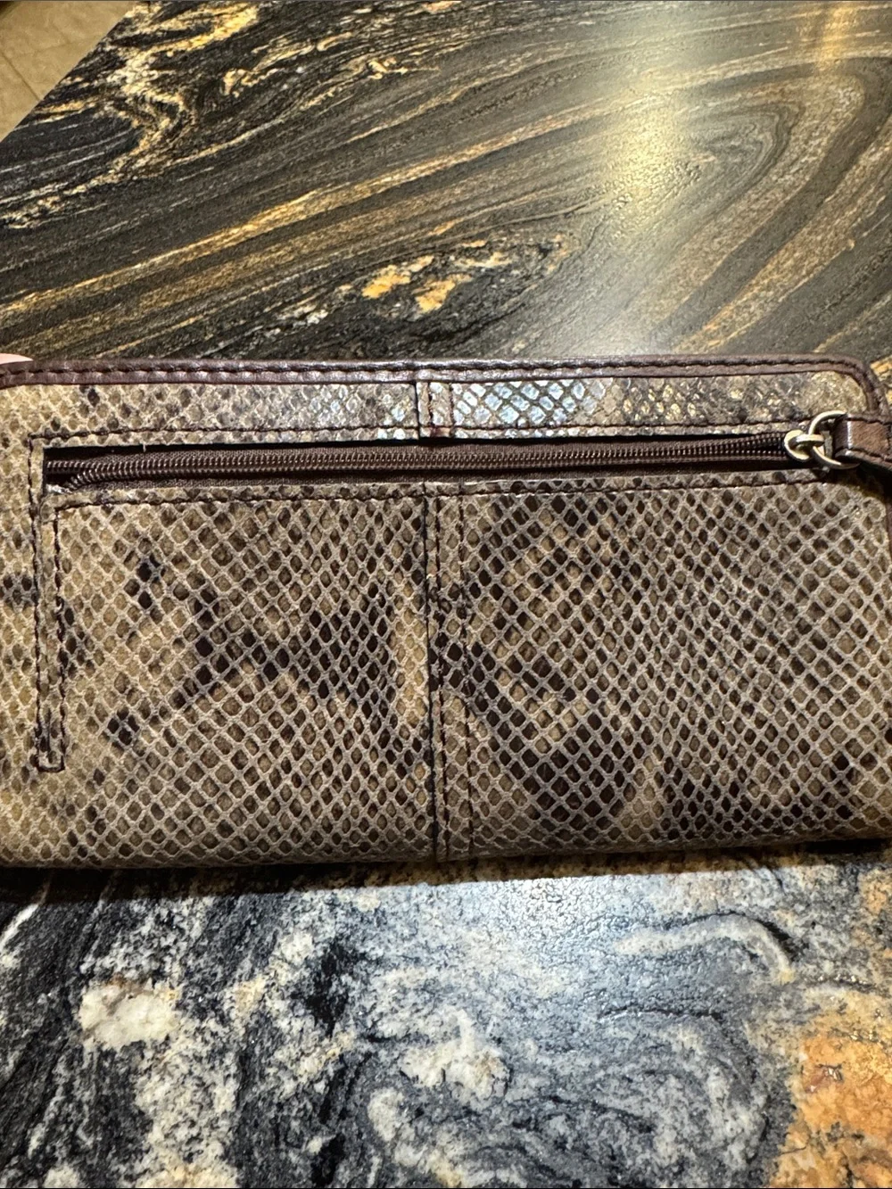 Fossil Brown Leather Wallet with Snake-Print Panel